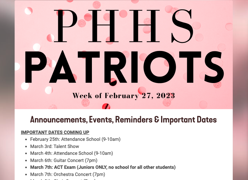 PHHS Newsletter