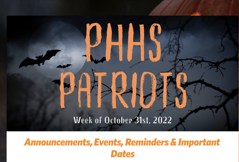 PHHS Newsletter: October 31 - November 4