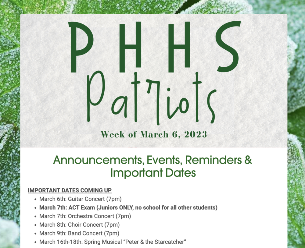 PHHS Newsletter